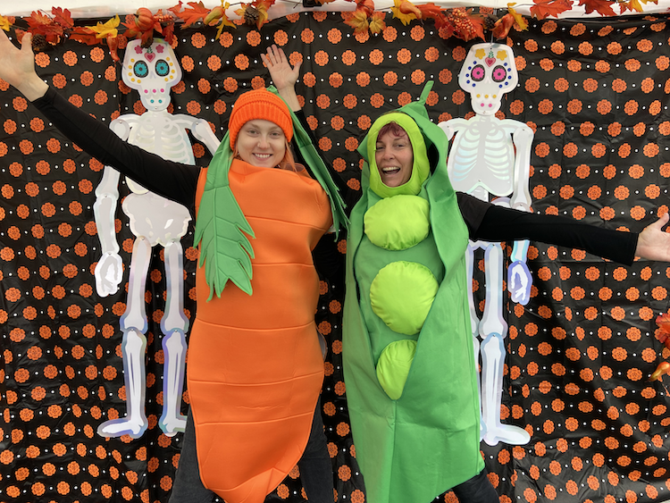 Halloween peas and carrot costumes